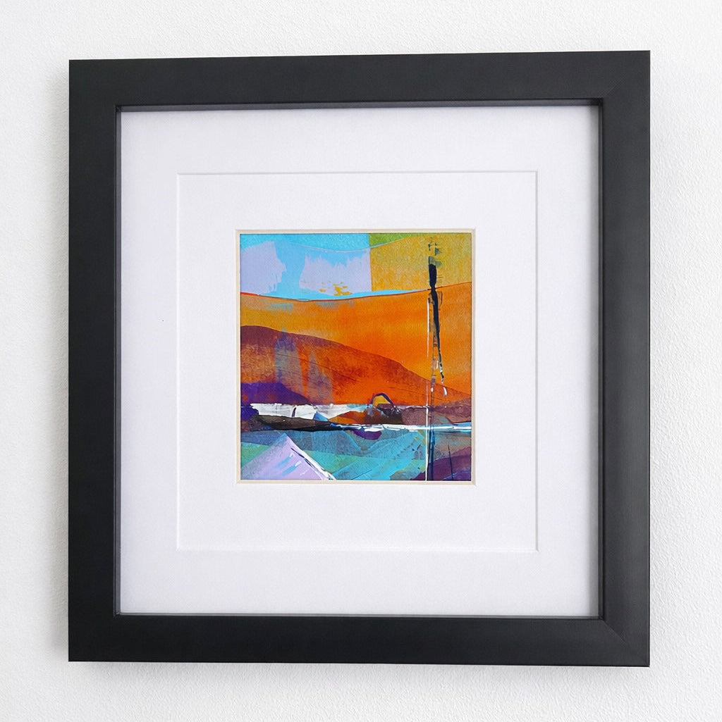 Tranquil Mooring - Warm Abstract Landscape Giclee Fine Art Print (12x12cm)