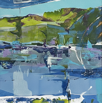 Azure Shore - Dynamic Abstract Landscape Art Print (25x25cm)