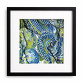 Framed abstract artwork with blue and green patterns