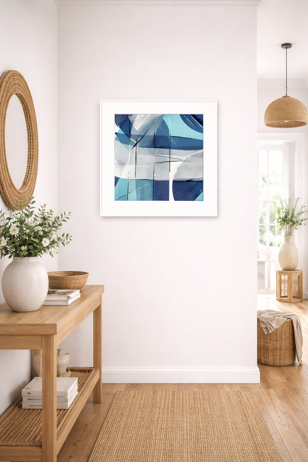Blue Interval - Bold Geometric Abstract Art Print (25cm x 25cm)