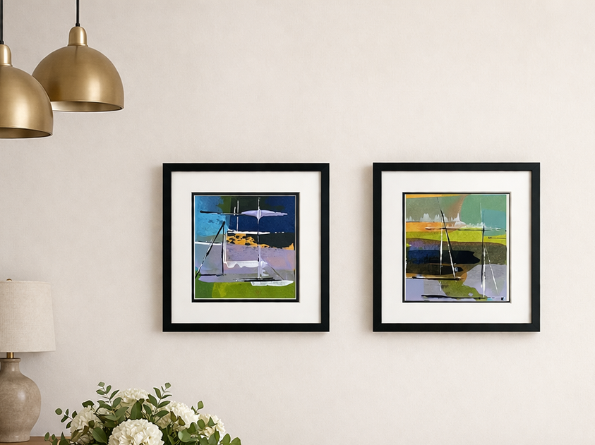 Sail Line - Coastal Abstract Art Print (12x12cm)
