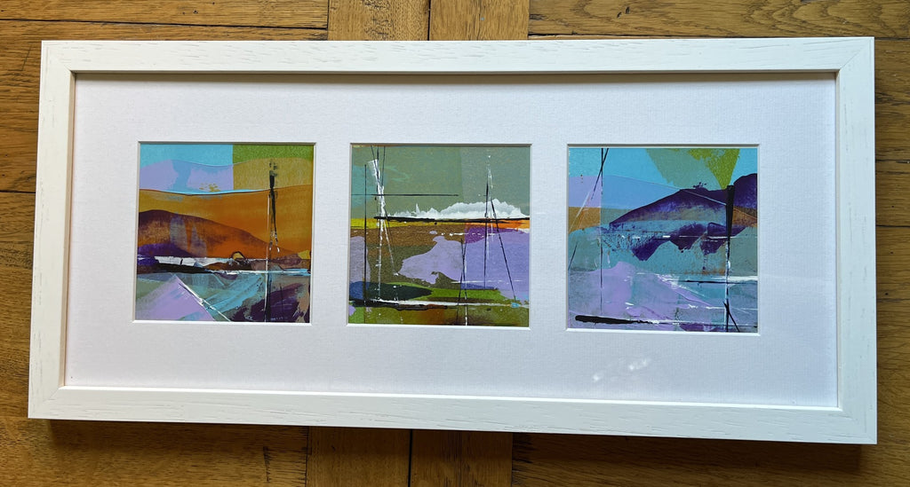Distant Tides Trio — Tranquil Mooring, Safe Harbour & Mountain Light (Framed)