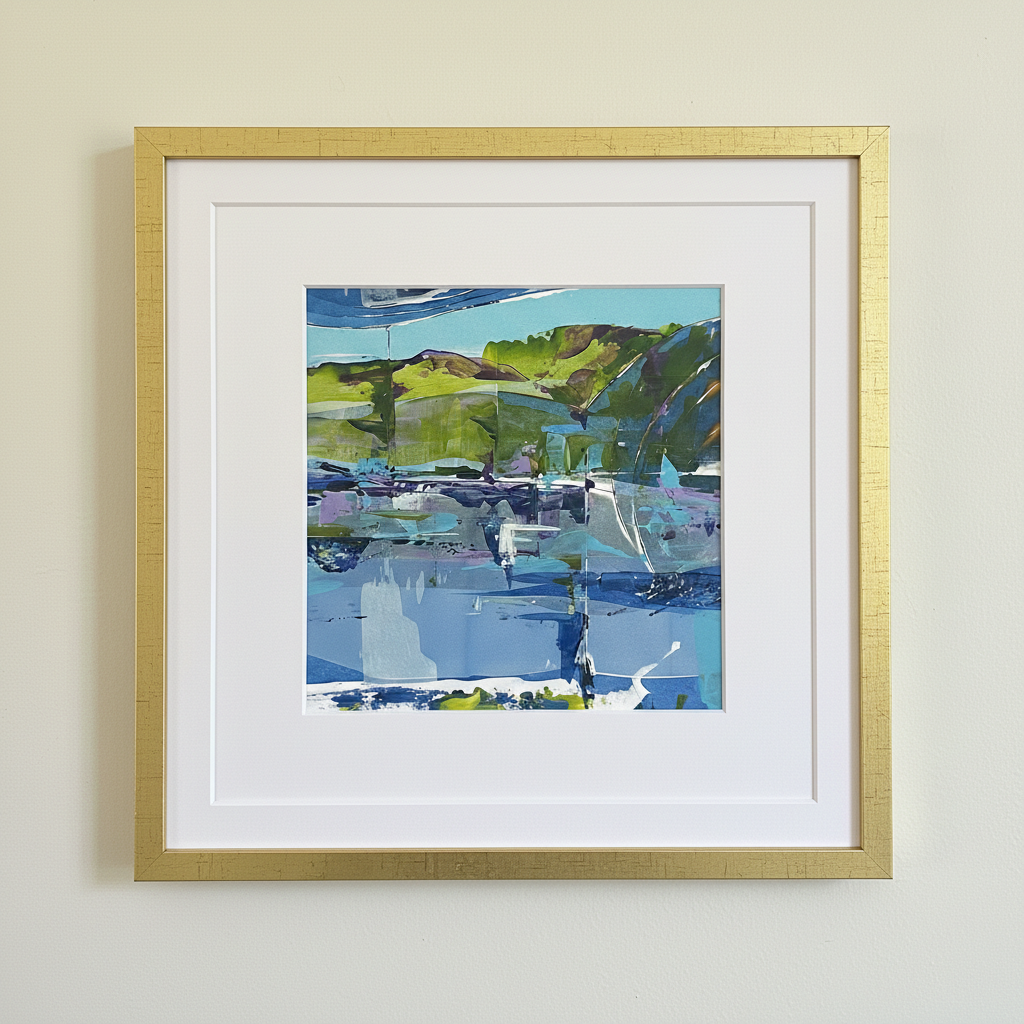 Azure Shore - Dynamic Abstract Landscape Art Print (25x25cm)