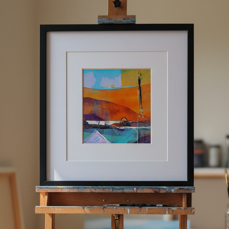 Tranquil Mooring - Warm Abstract Landscape Giclee Fine Art Print (12x12cm)