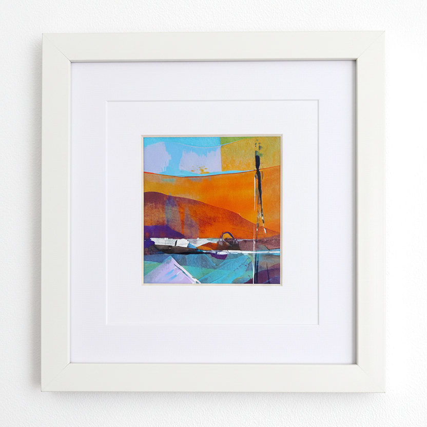 Tranquil Mooring - Warm Abstract Landscape Giclee Fine Art Print (12x12cm)