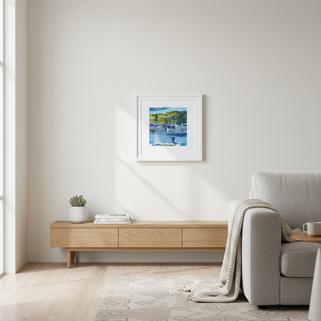 Azure Shore - Dynamic Abstract Landscape Art Print (25x25cm)